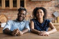 Portrait of smiling biracial couple talk on video call Royalty Free Stock Photo