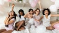 Portrait of smiling female friends have fun on bachelorette party Royalty Free Stock Photo