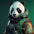 Portrait of a panda dressed in a tactical military outfit on a clean background. Wildlife Animals. Illustration, Generative AI