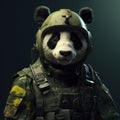 Portrait of a panda dressed in a tactical military outfit on a clean background. Wildlife Animals. Illustration, Generative AI