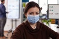 Portrait of paralyzed businesswoman wearing protective face mask Royalty Free Stock Photo