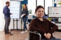 Portrait of paralyzed businesswoman working in startup business company Royalty Free Stock Photo