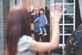 Kid waving goodbye to parent Royalty Free Stock Photo