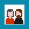 Portrait of parents in frame pixel art. Mom and dad 8 bit. Digit