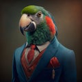 portrait of a parrot dressed in a formal business suit