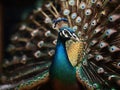 Portrait of peacock with beautiful tail in the background Royalty Free Stock Photo