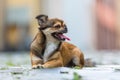 Portrait of a pekinese-chihuahua hybrid dog