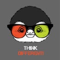 Portrait of the penguin in the colored glasses. Think different. Vector illustration. Royalty Free Stock Photo