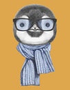 Portrait of Penguin with glasses and scarf.