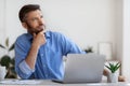 Portrait Of Pensive Millennial Businessman Thinking About Busines Project At Workplace Royalty Free Stock Photo