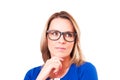 Portrait of pensive woman in glasses close-up Royalty Free Stock Photo