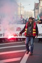 Portrait of people protesting with smoke against the government reforms Royalty Free Stock Photo