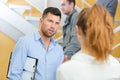 portrait people talking in corridor Royalty Free Stock Photo
