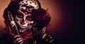 portrait of a person with scary makeup done for day of the dead, dia de los Muertos, traditional holiday in Mexico