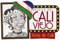 Portrait of Jovita and Cinema Sign Promoting Cali Viejo Event, Vector Illustration