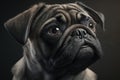 Portrait photo of a Pug dog. Confident purposeful Pug Dog looking right. generative AI