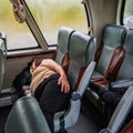 Portrait Photo of Senior asian womam Sleep on the Bus Royalty Free Stock Photo