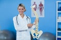Portrait of physiotherapist holding spine model Royalty Free Stock Photo