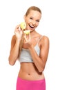 Portrait of a playing woman with apples Royalty Free Stock Photo