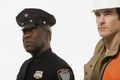 Portrait of a police officer and a construction worker