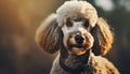 Portrait of Poodle breed dog posing outdoor. Canine companion.