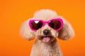 Portrait Poodle Dog With Sunglasses Orange Background