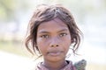 Portrait poor girl on the street in Himalayan village, Nepal