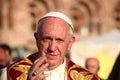 Portrait of Pope Francis on a sunny day in Yerevan Republic Square