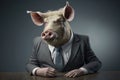 Portrait of Pork in a business suit. Generative AI Royalty Free Stock Photo