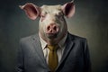Portrait of Pork in a business suit. Generative AI Royalty Free Stock Photo