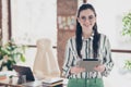 Portrait of positive cheerful young business lady hold table ready decide start-up development progress decisions Royalty Free Stock Photo