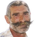 Portrait of positive elderly man with moustaches