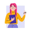 Portrait of positive happy girl gesturing of victory sign a vector illustration. Royalty Free Stock Photo