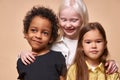 Portrait of positive kids, multiethnic children