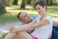 portrait positive man and woman happily embracing Royalty Free Stock Photo