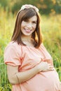 Portrait pregnant Happy smiling Woman