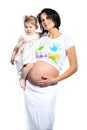 Portrait of pregnant mother and her little baby girl in studio Royalty Free Stock Photo