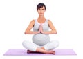 Portrait, pregnant woman and meditate in studio for relax, peace and exercise for belly or tummy. Female person Royalty Free Stock Photo