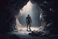 Prehistoric neanderthal man in cave. Generative AI