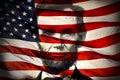 Portrait of President Abraham Lincoln on American Flag Royalty Free Stock Photo