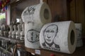 Portrait of the president of Russia Vladimir Putin on toilet paper Royalty Free Stock Photo