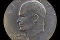 Portrait of the President of USA Dwight D. Eisenhower on the one dollar USA coin issued in 1978, isolated on the black