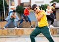 Boy hip hop dancer exercising outdoors Royalty Free Stock Photo