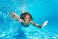 Portrait of preteen girl diving with fun in pool Royalty Free Stock Photo