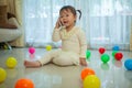 Portrait of pretty asian little girl talking Royalty Free Stock Photo