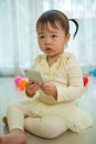 Portrait of pretty asian little girl talking Royalty Free Stock Photo