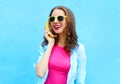 Portrait pretty cool smiling woman with banana having fun Royalty Free Stock Photo