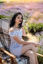 portrait of pretty fashion young lady at lavander field Royalty Free Stock Photo