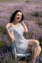 portrait of pretty fashion young lady at lavander field Royalty Free Stock Photo
