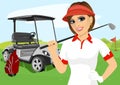 Portrait of pretty female golfer with golf club Royalty Free Stock Photo